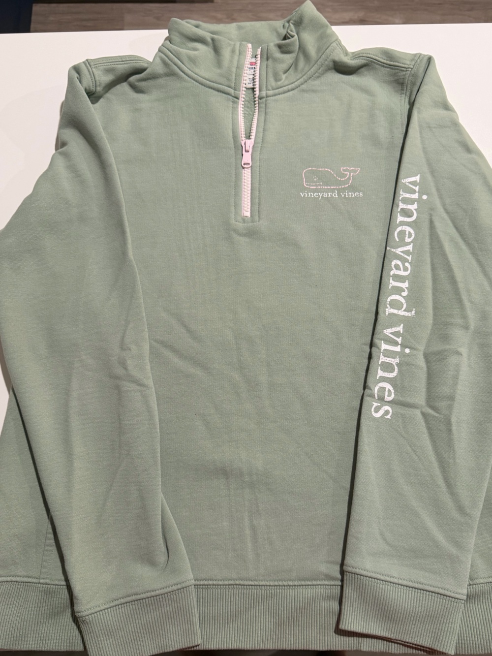 Vineyard Vines Sage Green Pullover with Pink Whale Logo